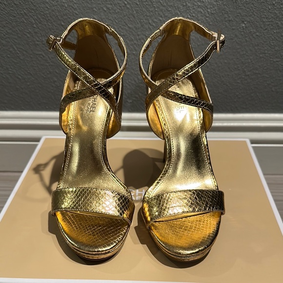 Michael Kors Gold Stiletto Heels with Ankle Straps - Picture 1 of 4